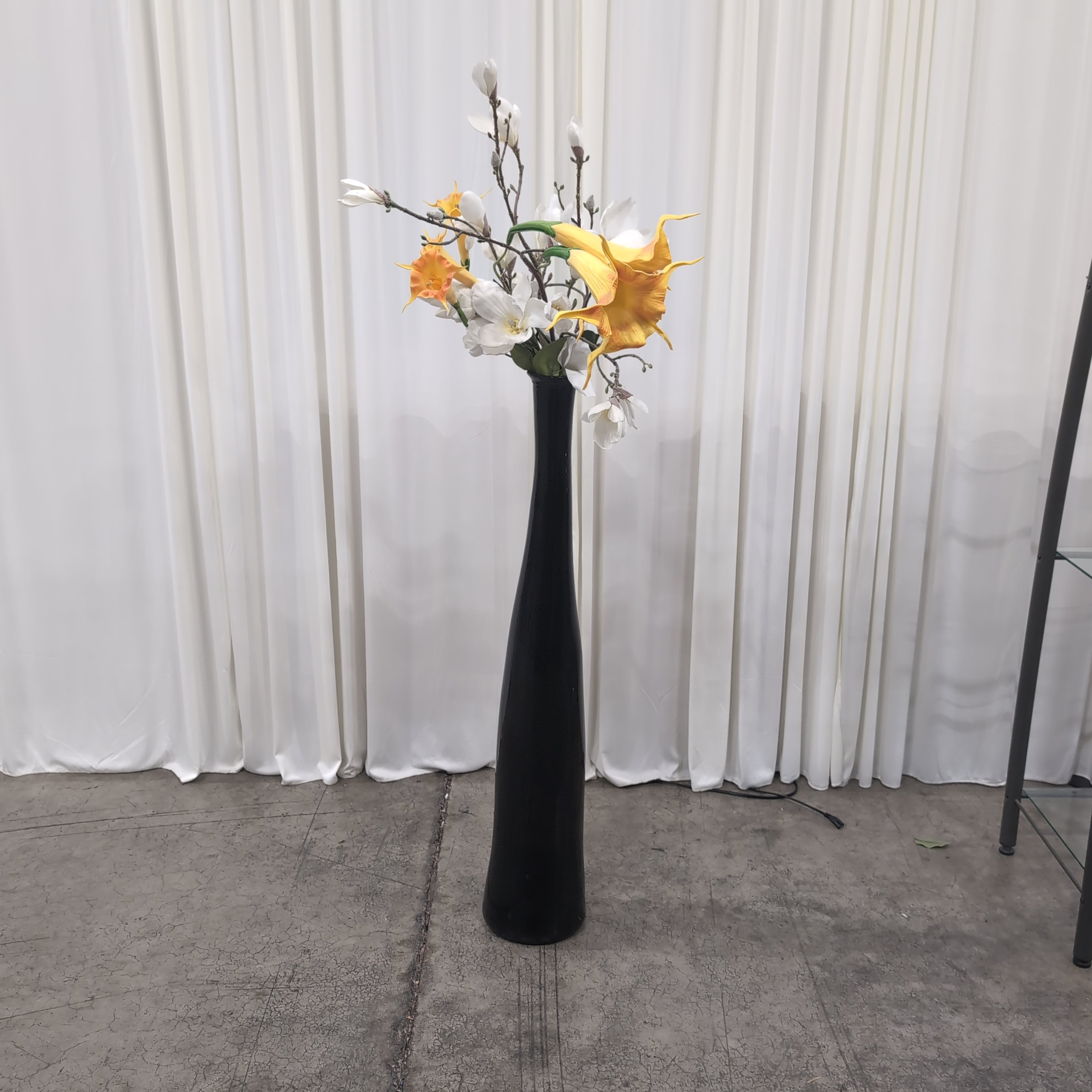 Tall Black Ceramic Vase with Artificial Flowers