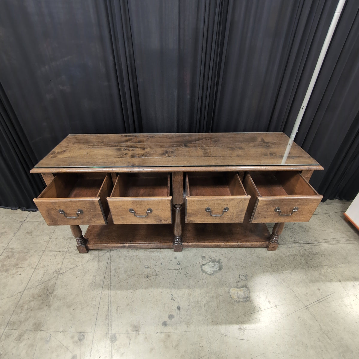 Brown Wood Console Table with Glass Top