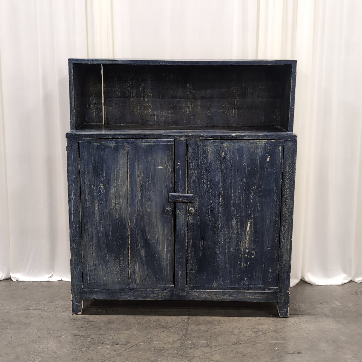 Distressed Black Wood Buffet with Upper Shelf