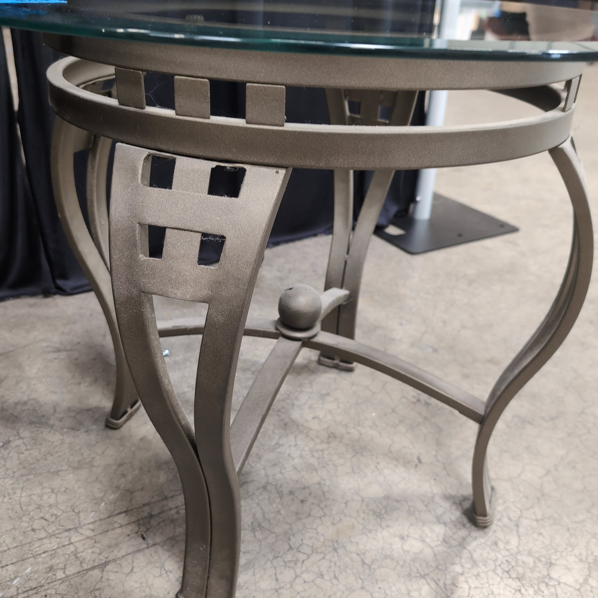 Round Glass Top Coffee Table with Dark Metal Base