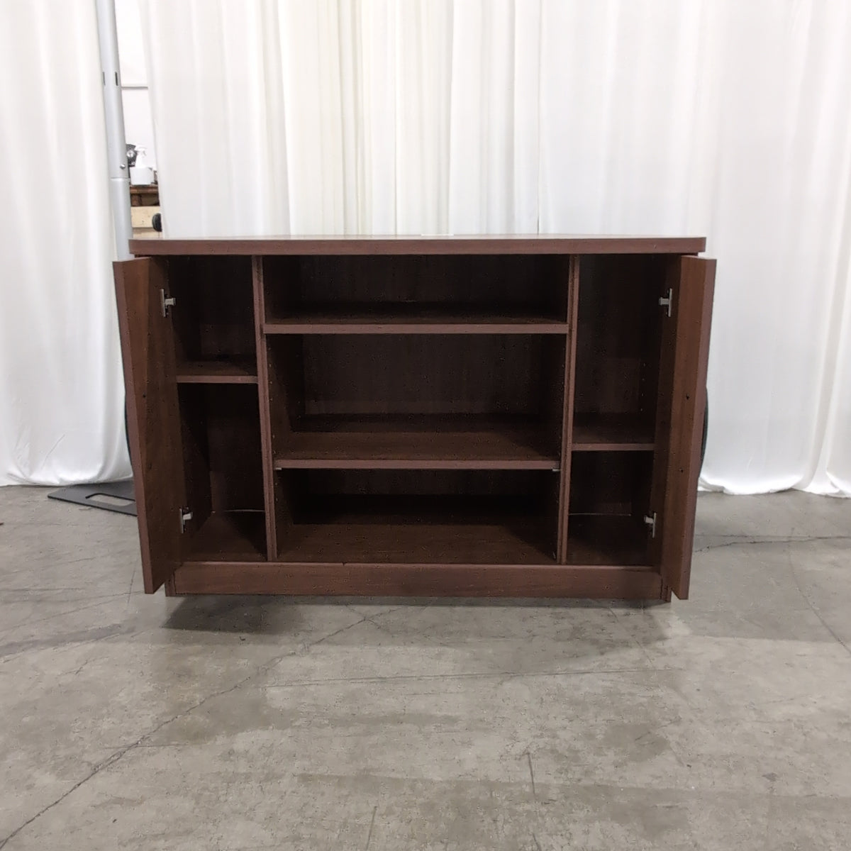 Warm Brown Wood TV Stand with Storage Doors