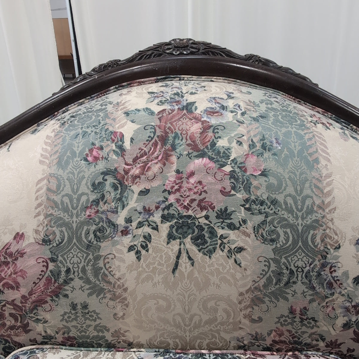 Traditional Carved Wood Daybed with Floral Upholstery