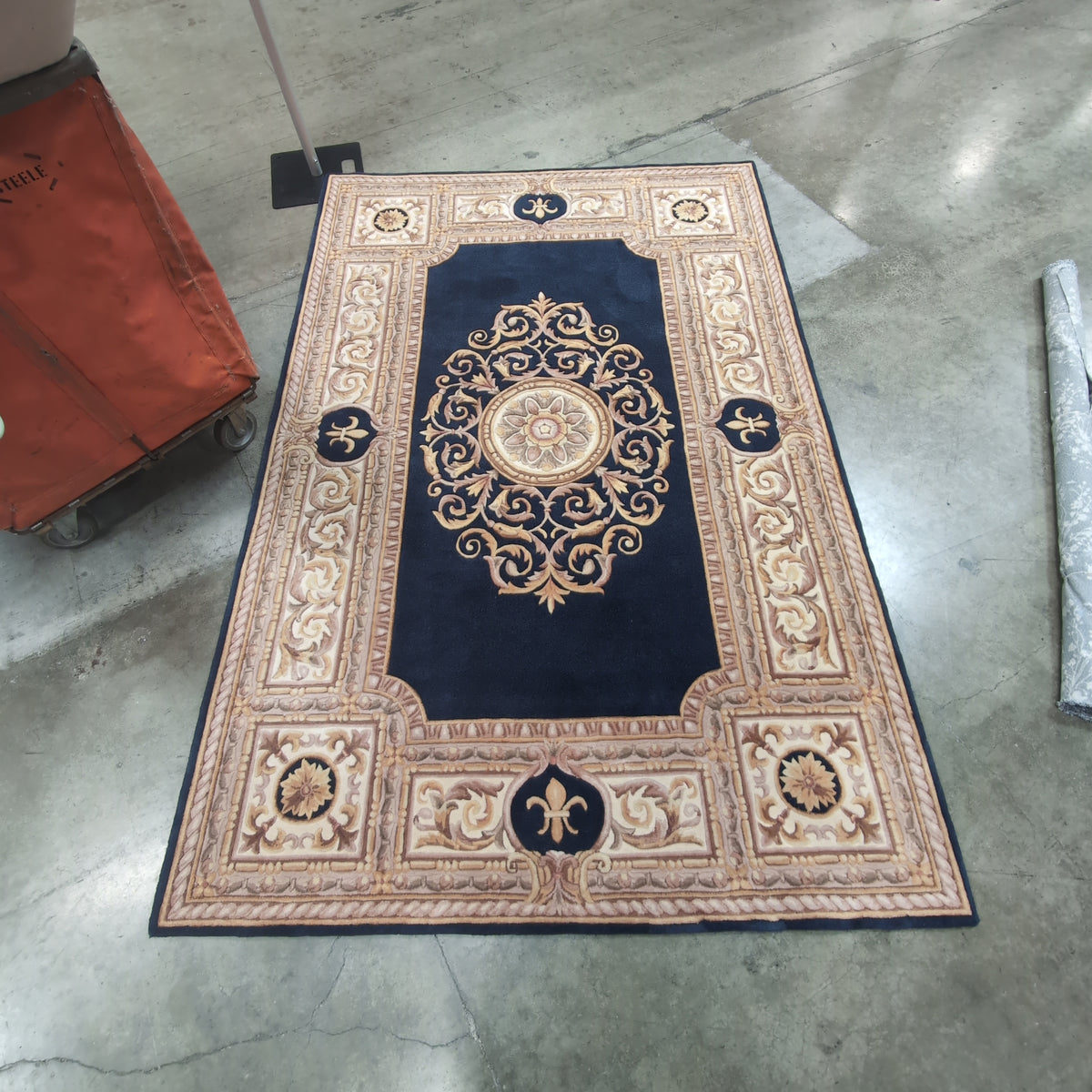 Navy Blue and Gold Ornate Pattern Area Rug