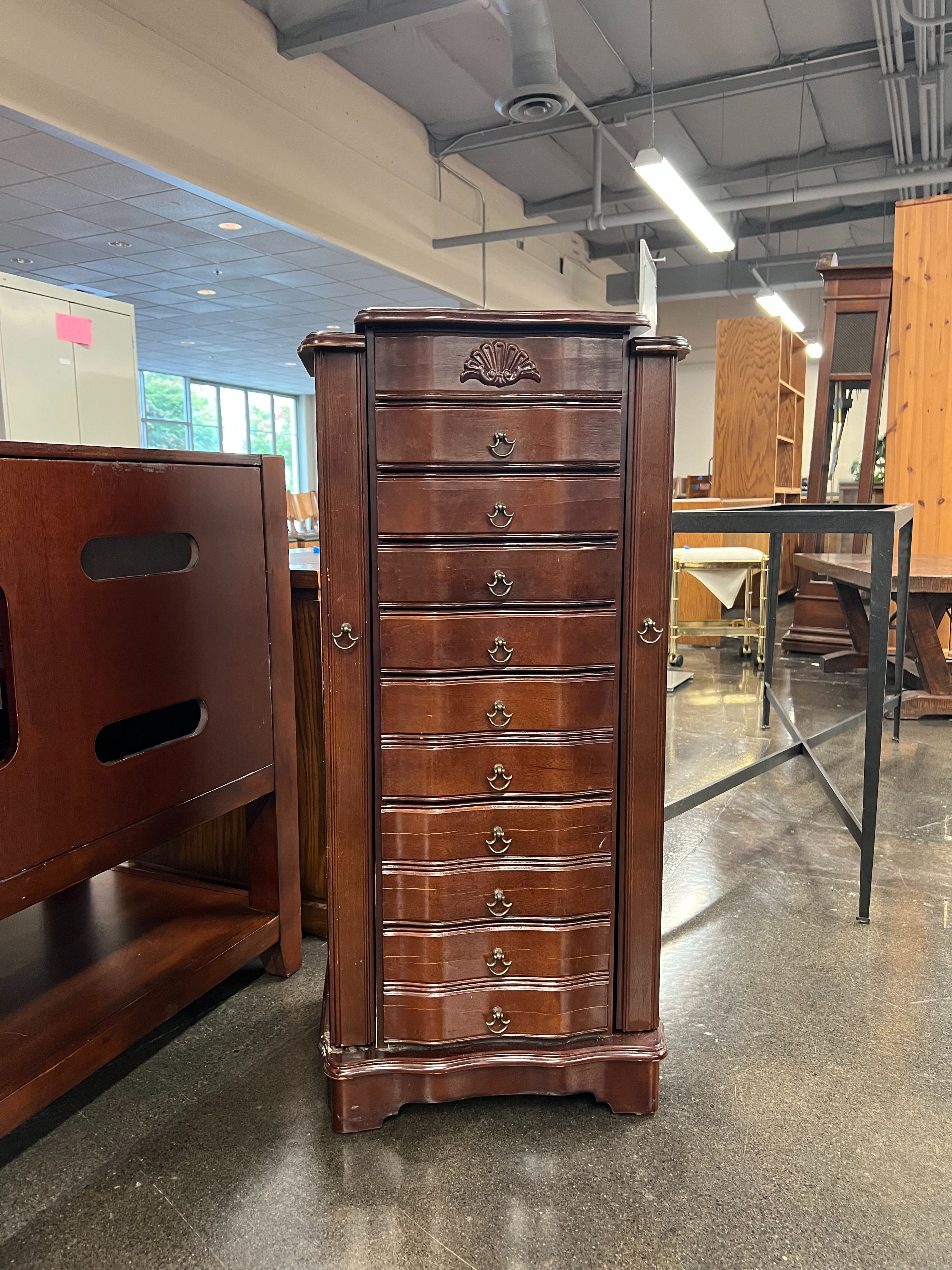 Vintage Brown Standing Jewelry Dresser with Gold Accents