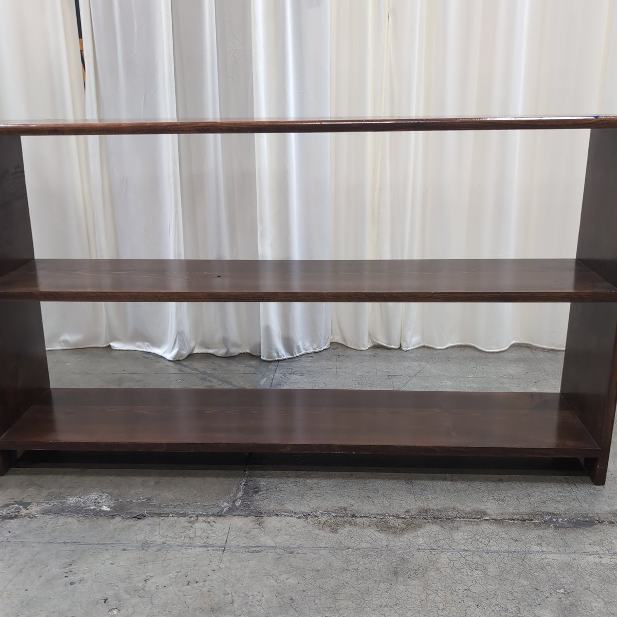 Dark Brown Stained Wood Three-Shelf Bookcase