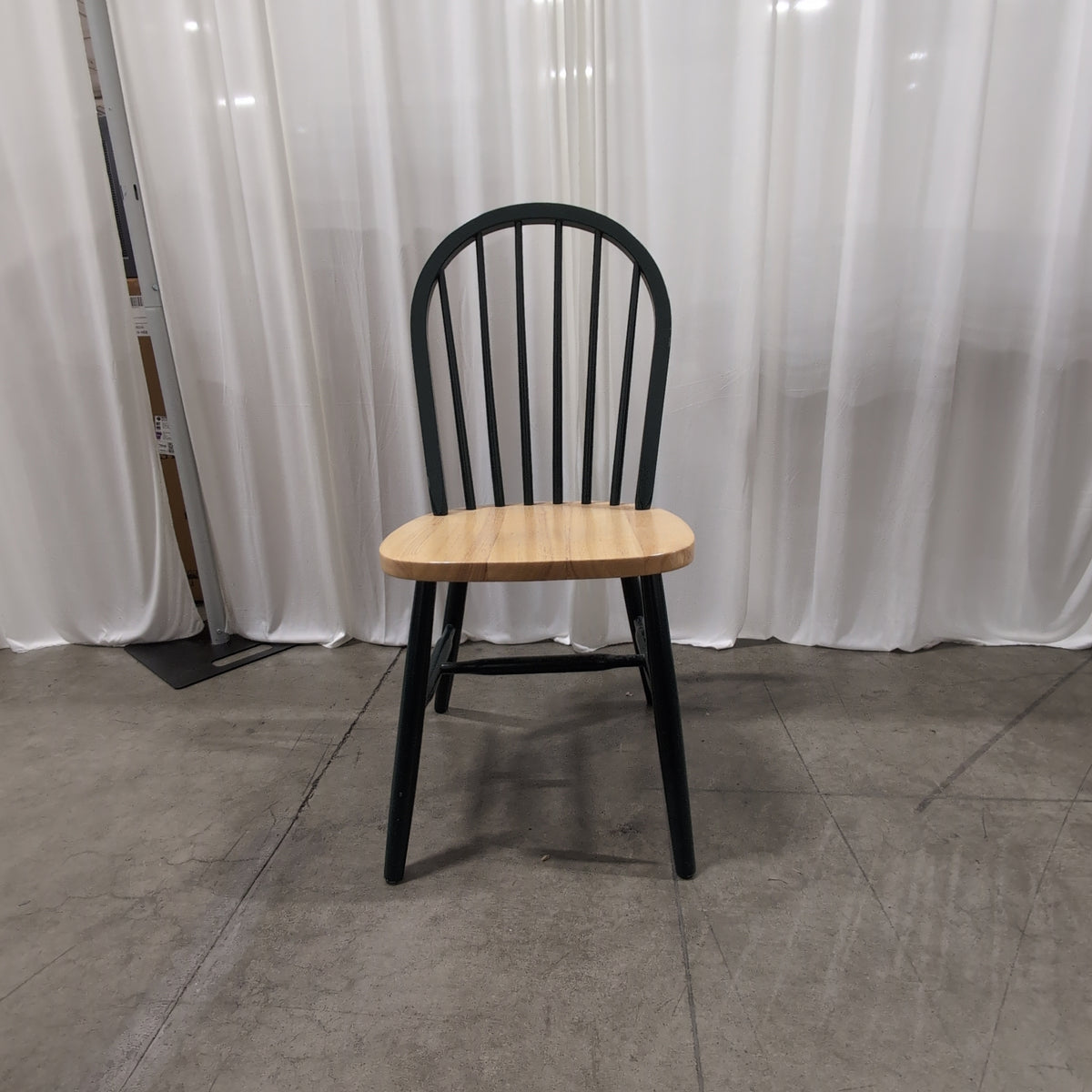 Dark Green Spindle Back Dining Chair with Natural Wood Seat
