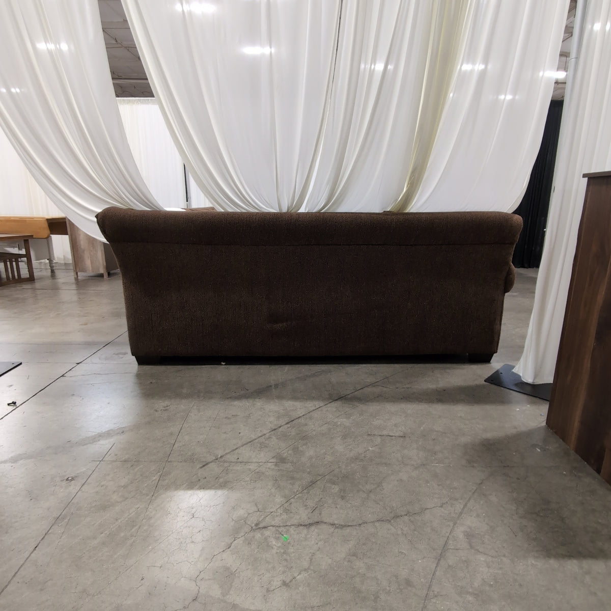 Brown Textured Fabric L-Shaped Sectional Couch with Nailhead Trim