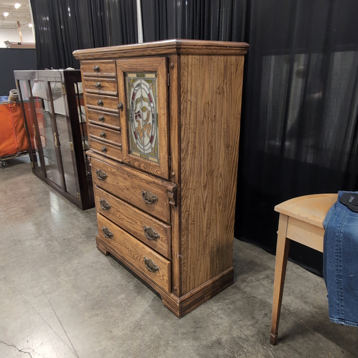 Oak Hardwood Dresser with Stained Glass Door