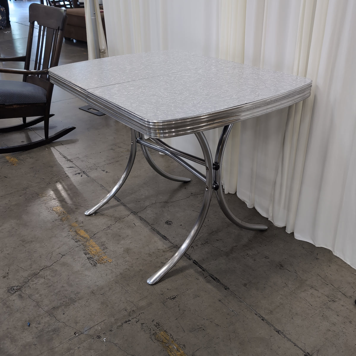 Retro Grey Laminate Dining Table with Chrome Trim