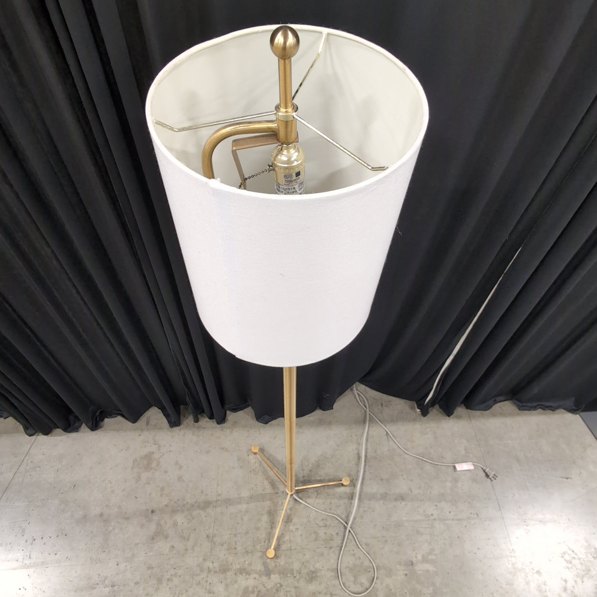 Modern Gold-Tone Metal Floor Lamp with White Drum Shade