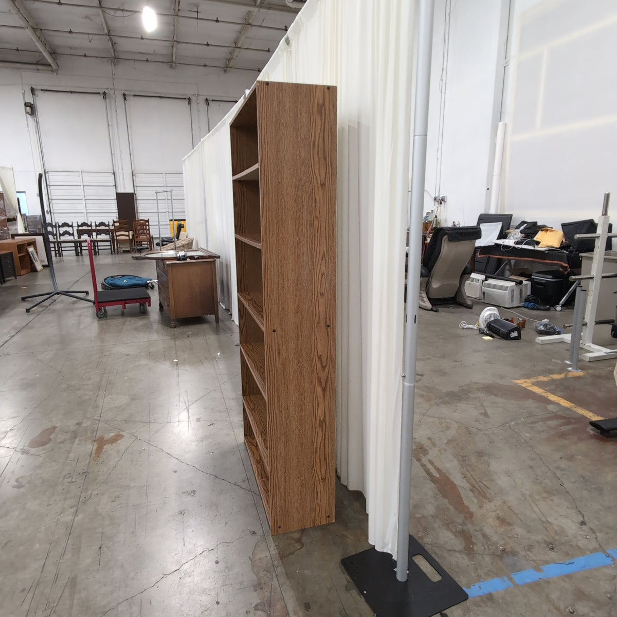 Brown Wood-Look Six-Shelf Bookcase with Dark Back Panels