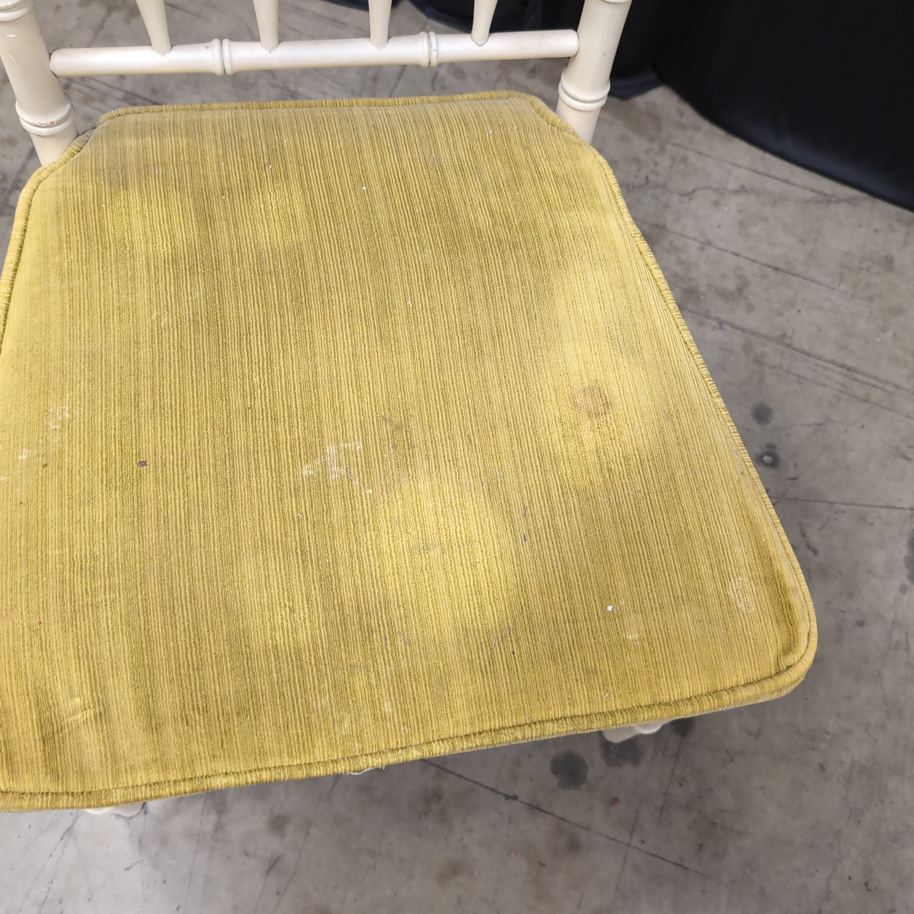 Cream Faux Bamboo Dining Chair with Green Cushion