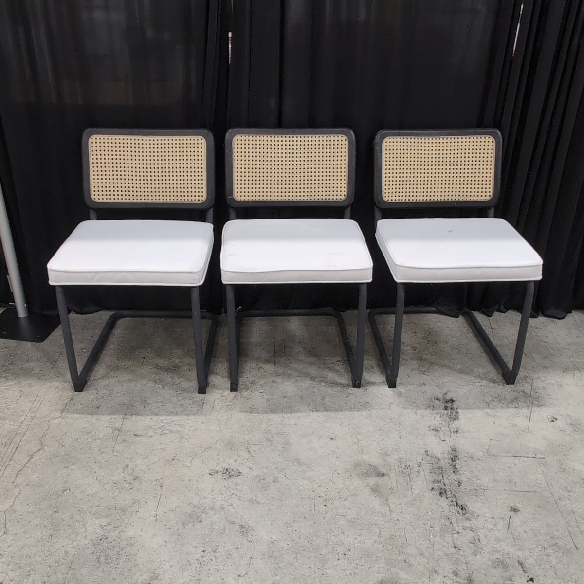 Modern Black Metal Cane Back Dining Chair