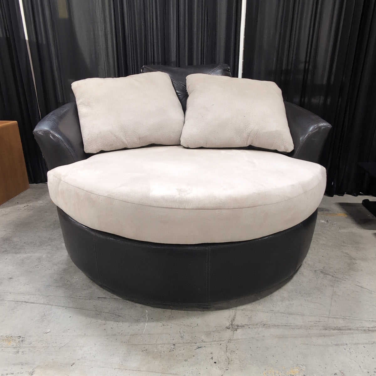 Dark Brown and Beige Oversized Round Chair