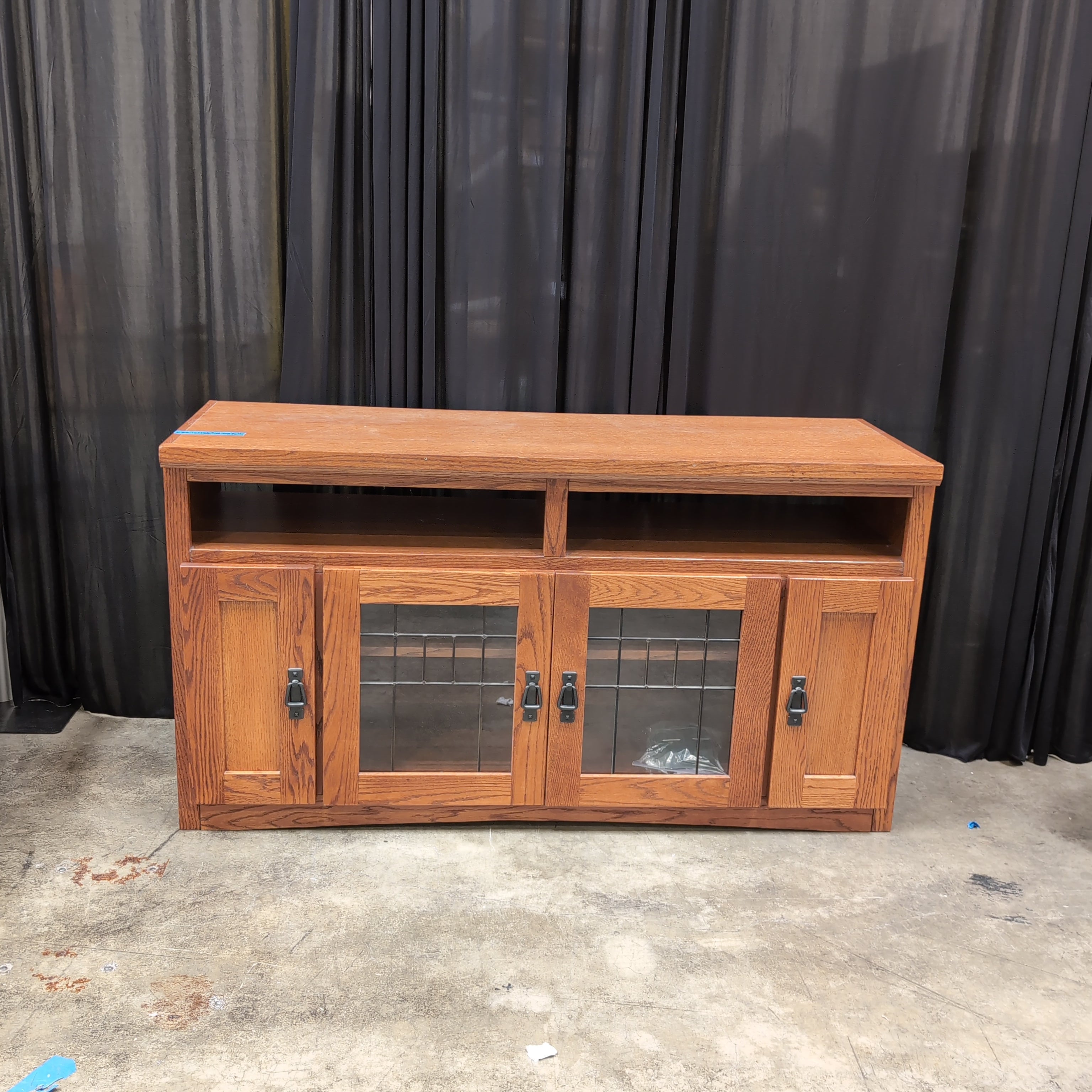 Mission Style Oak Wood China Cabinet with Glass Doors