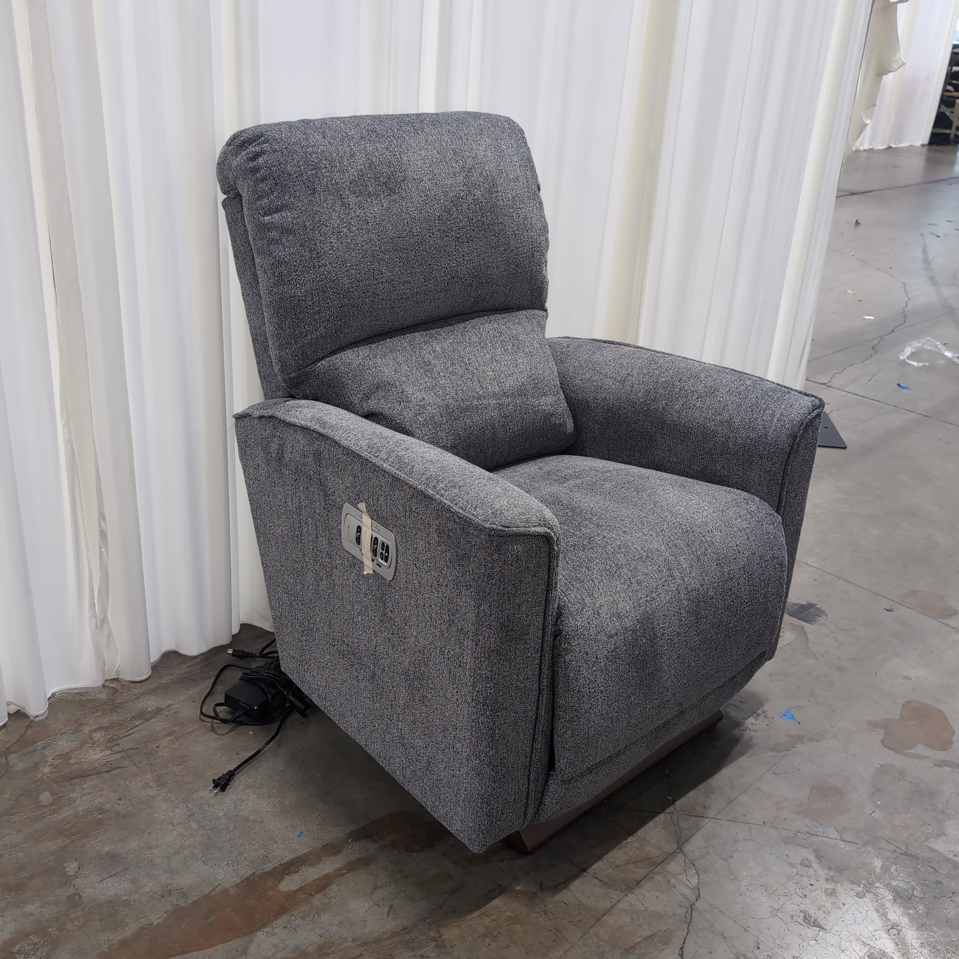 Textured Grey Fabric Recliner with Padded Arms