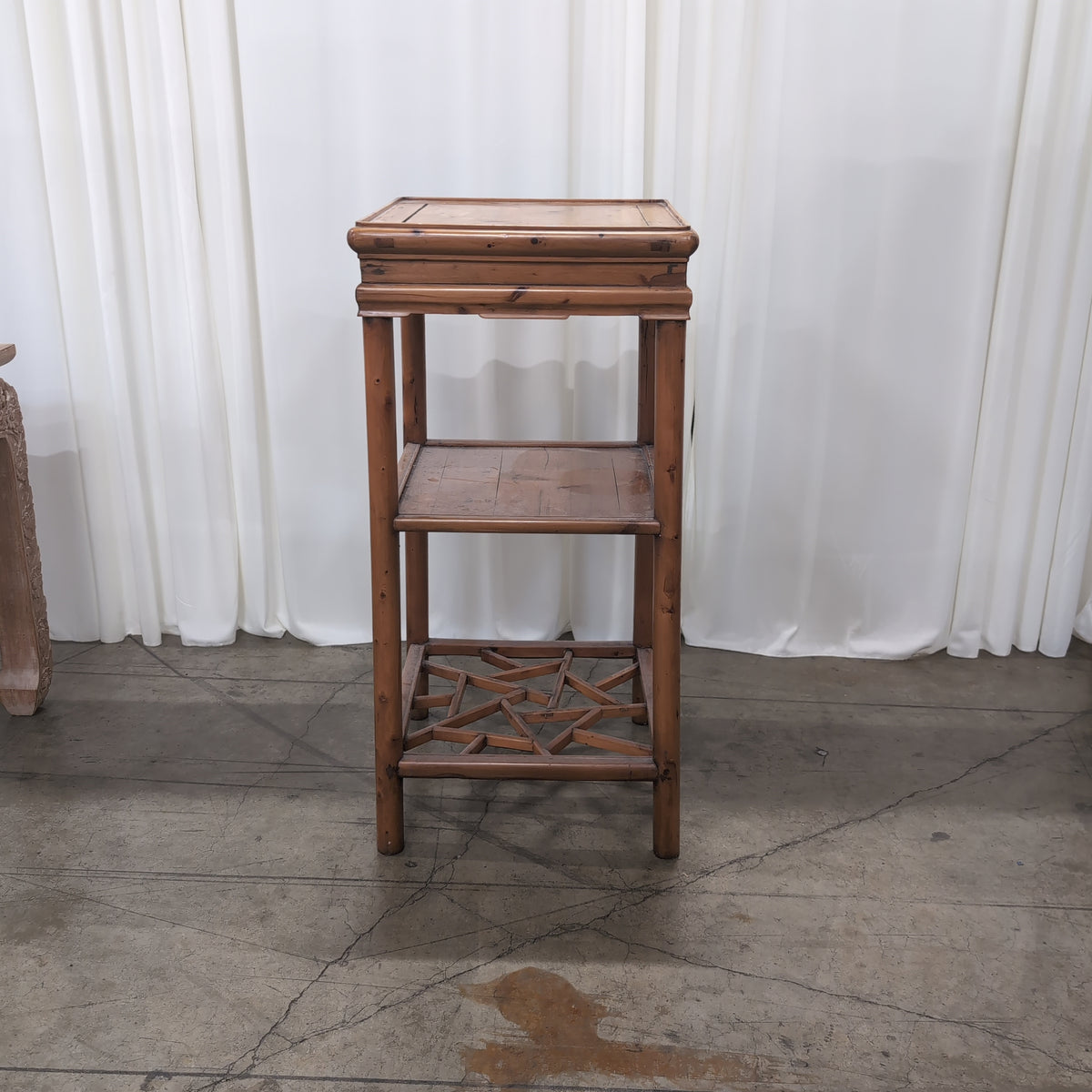 Light Wood Square End & Two Chairs Table with Lattice Base