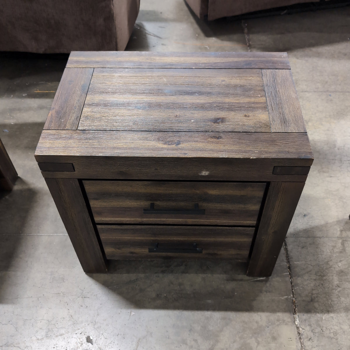 Rustic Dark Brown Wood Nightstand with Two Drawers