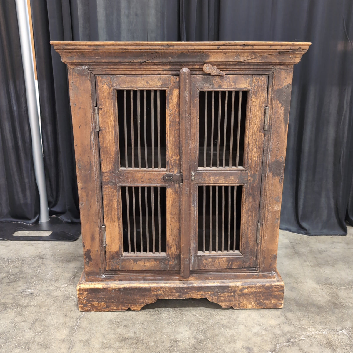 Rustic Brown Wood End Table with Slatted Doors