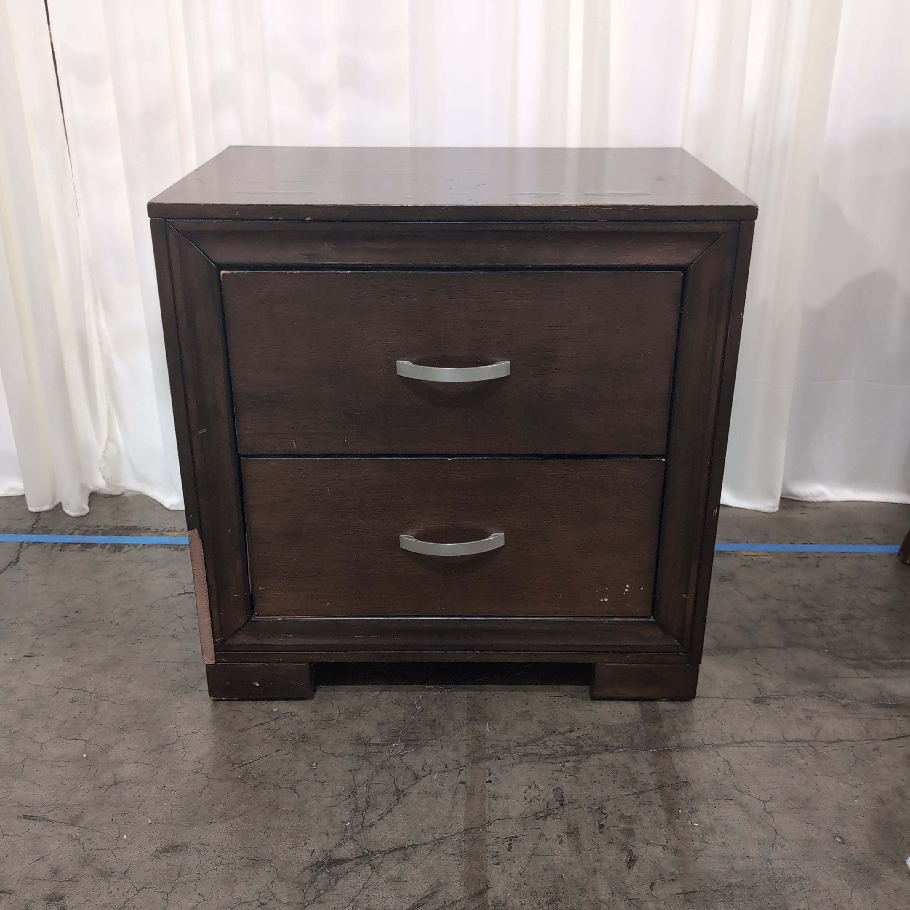 Brown Wood Two-Drawer Nightstand with Curved Pulls