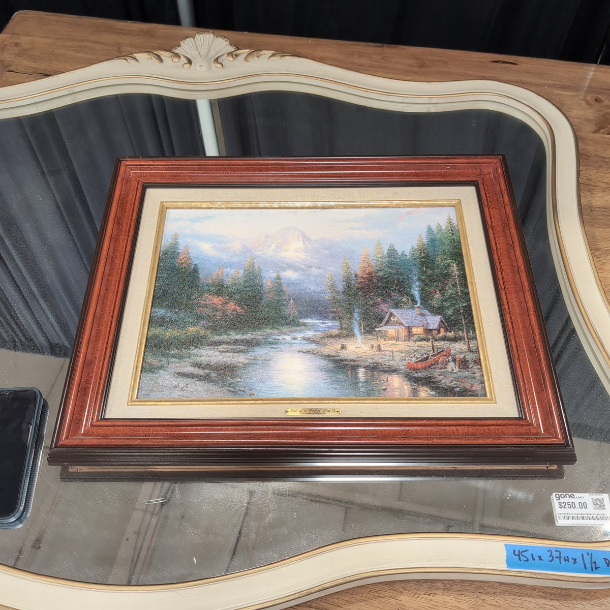 Thomas Kinkade Rustic Cabin Landscape Framed Print in Dark Wood
