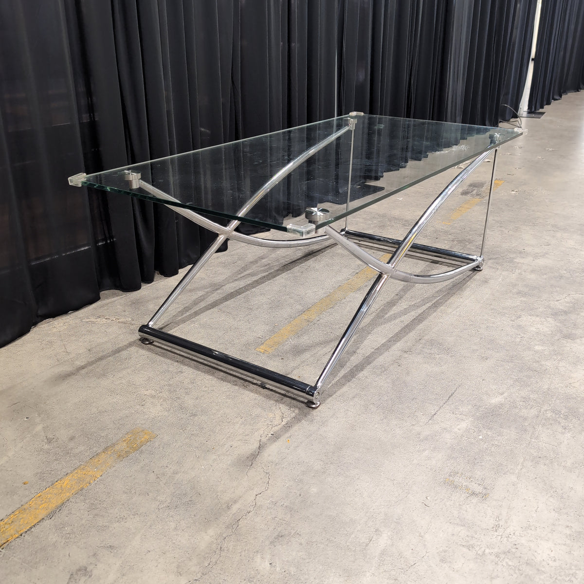 Modern Chrome X-Base Coffee Table with Glass Top