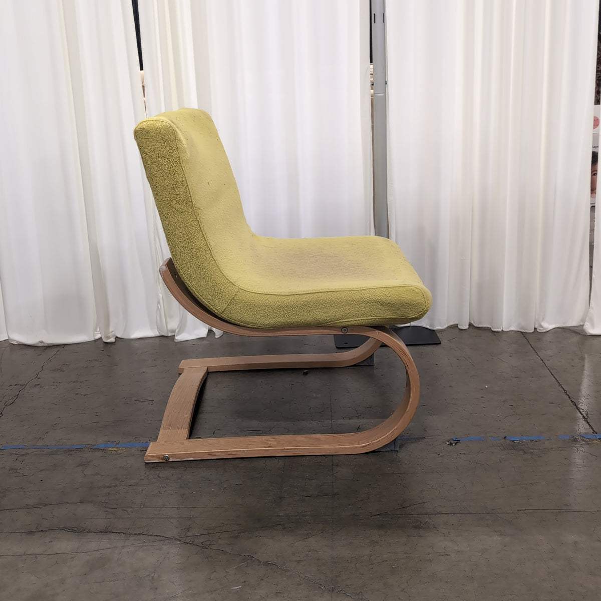 Lime Green Fabric Low Profile Lounge Chair with Wood Base