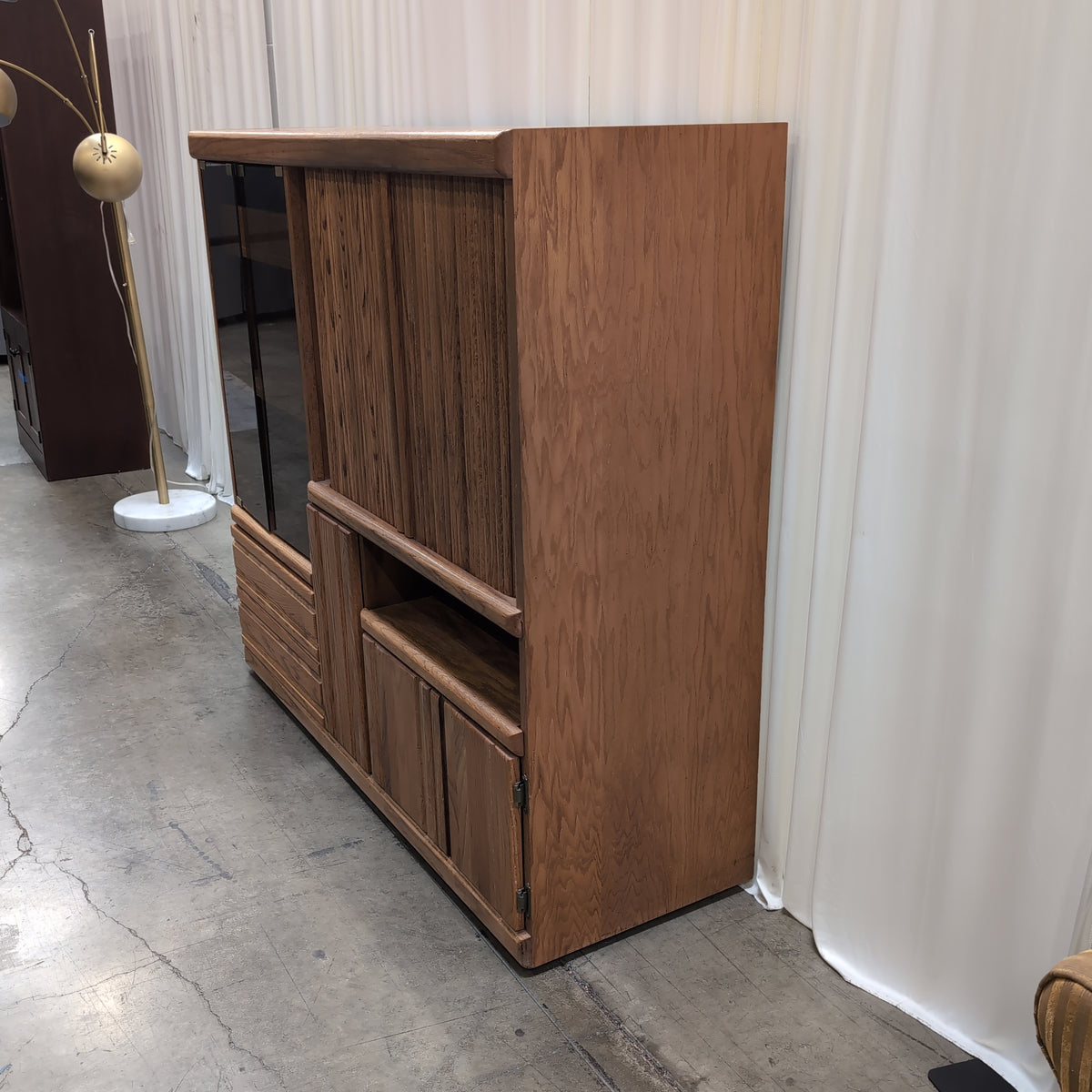 Oak Hardwood TV Stand with Smoked Glass Doors