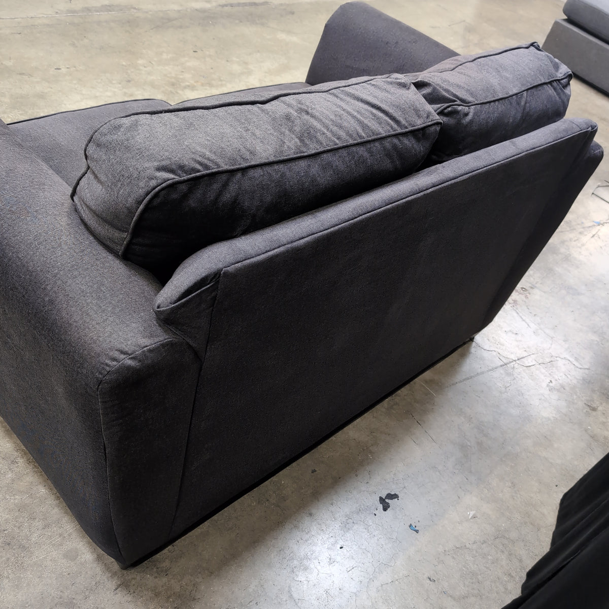 Dark Gray Fabric Loveseat with Rolled Arms