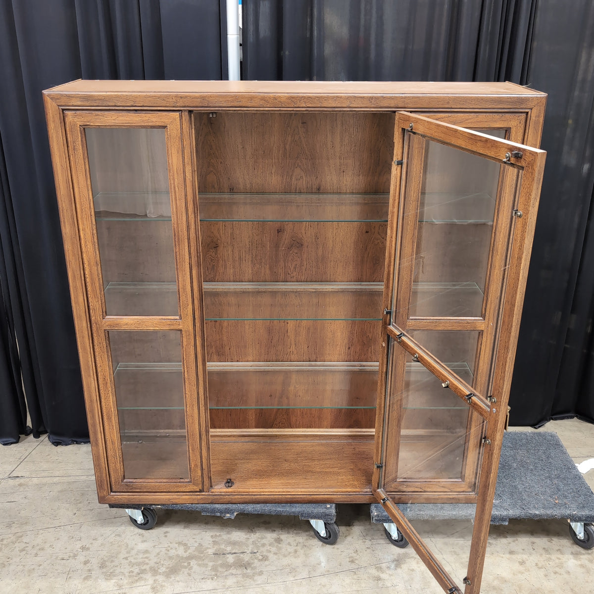 Traditional Brown Hardwood China Cabinet with Glass Doors