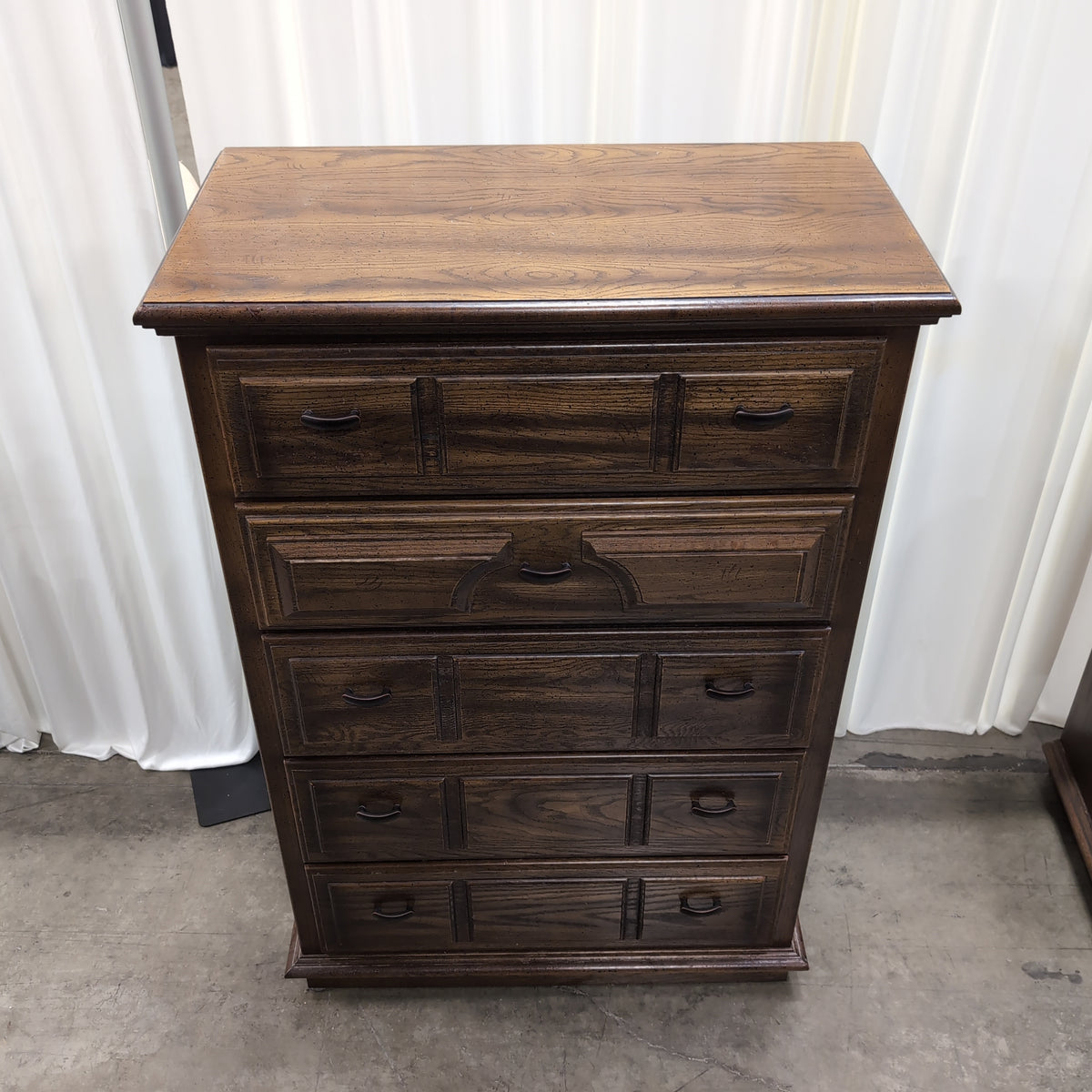 Traditional Dark Wood Five-Drawer Dresser with Raised Panels