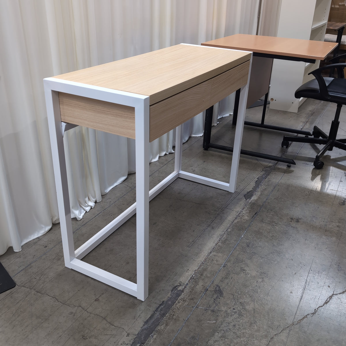 Light Wood Two-Drawer Desk with White Metal Frame