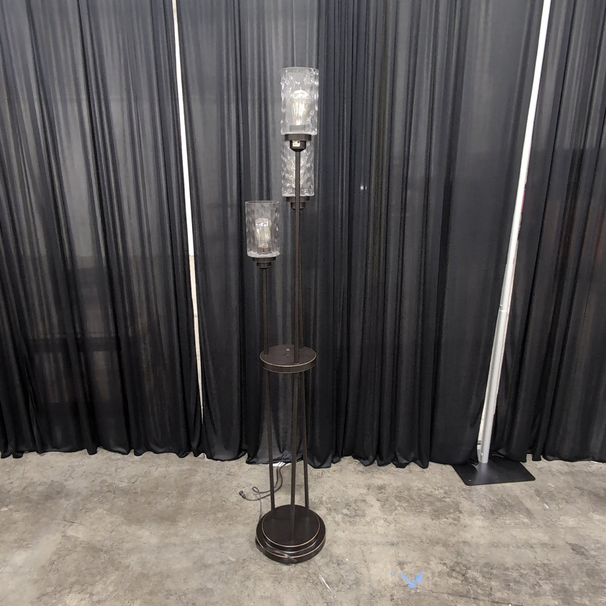 Dark Bronze Three-Light Floor Lamp with Textured Glass Shades