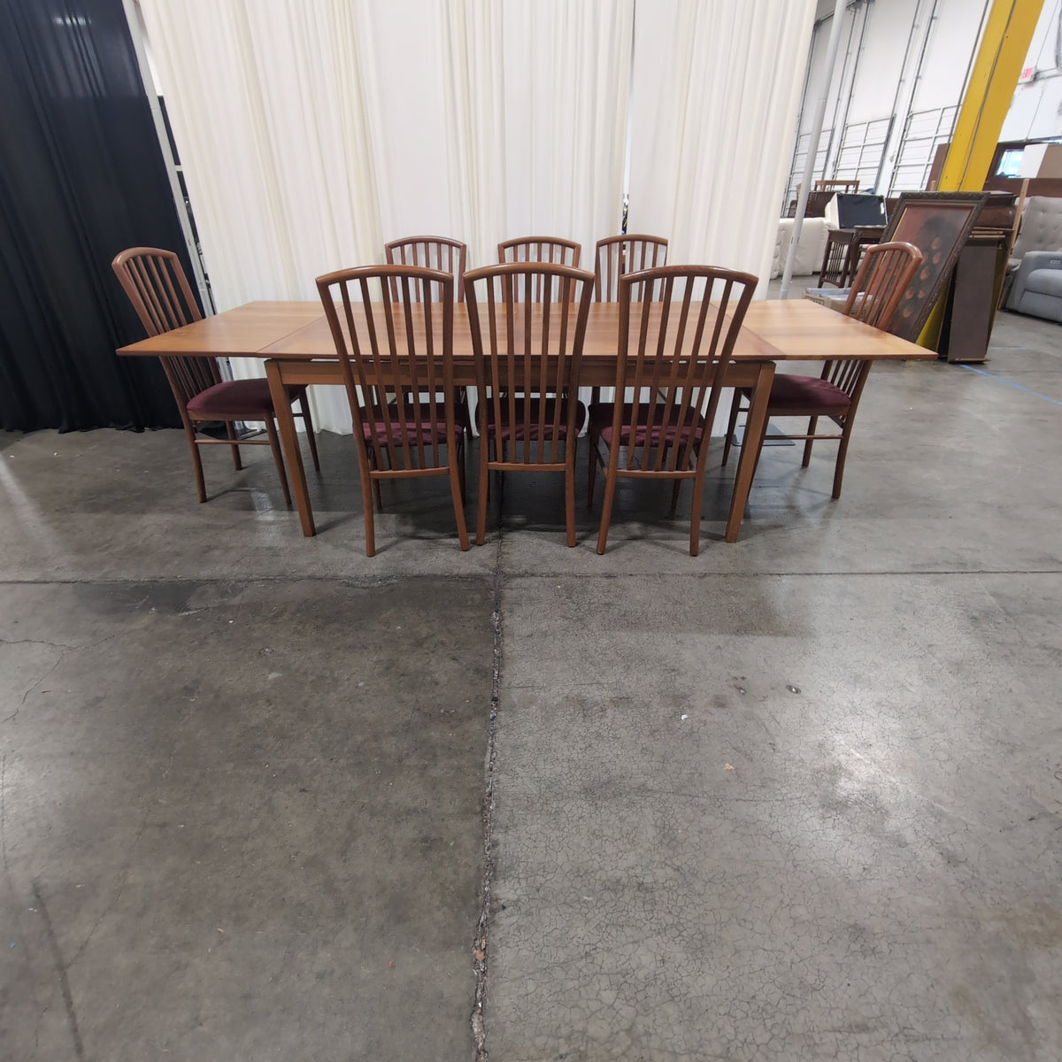 IMS SRL Medium Wood Dining Table with Eight Slat-Back Chairs