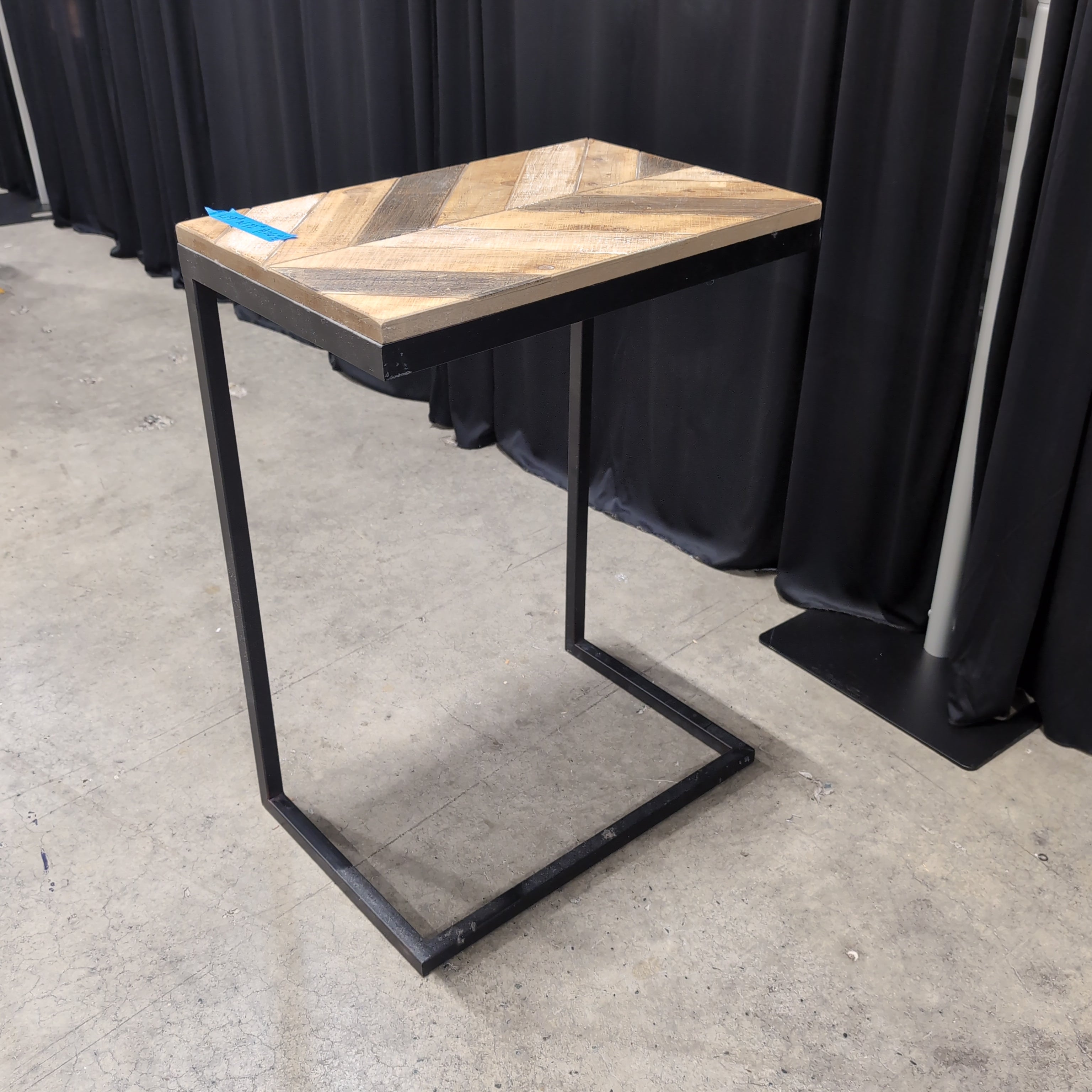 Industrial Style Wood Chevron End Table with Black Metal Base
