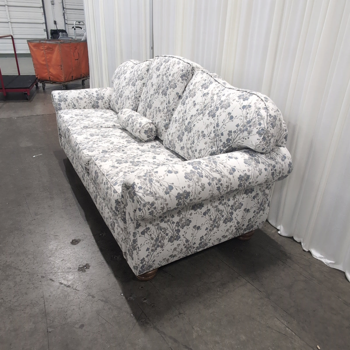 Traditional Rolled Arm Grey Floral Couch