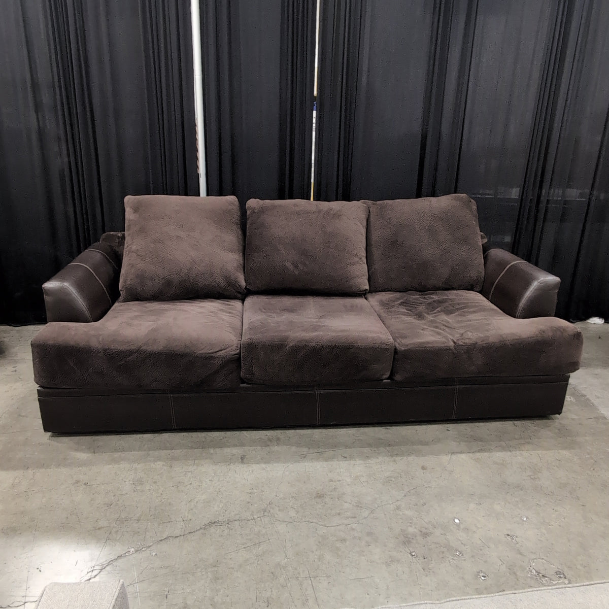Brown Microfiber Couch with Glass Panel