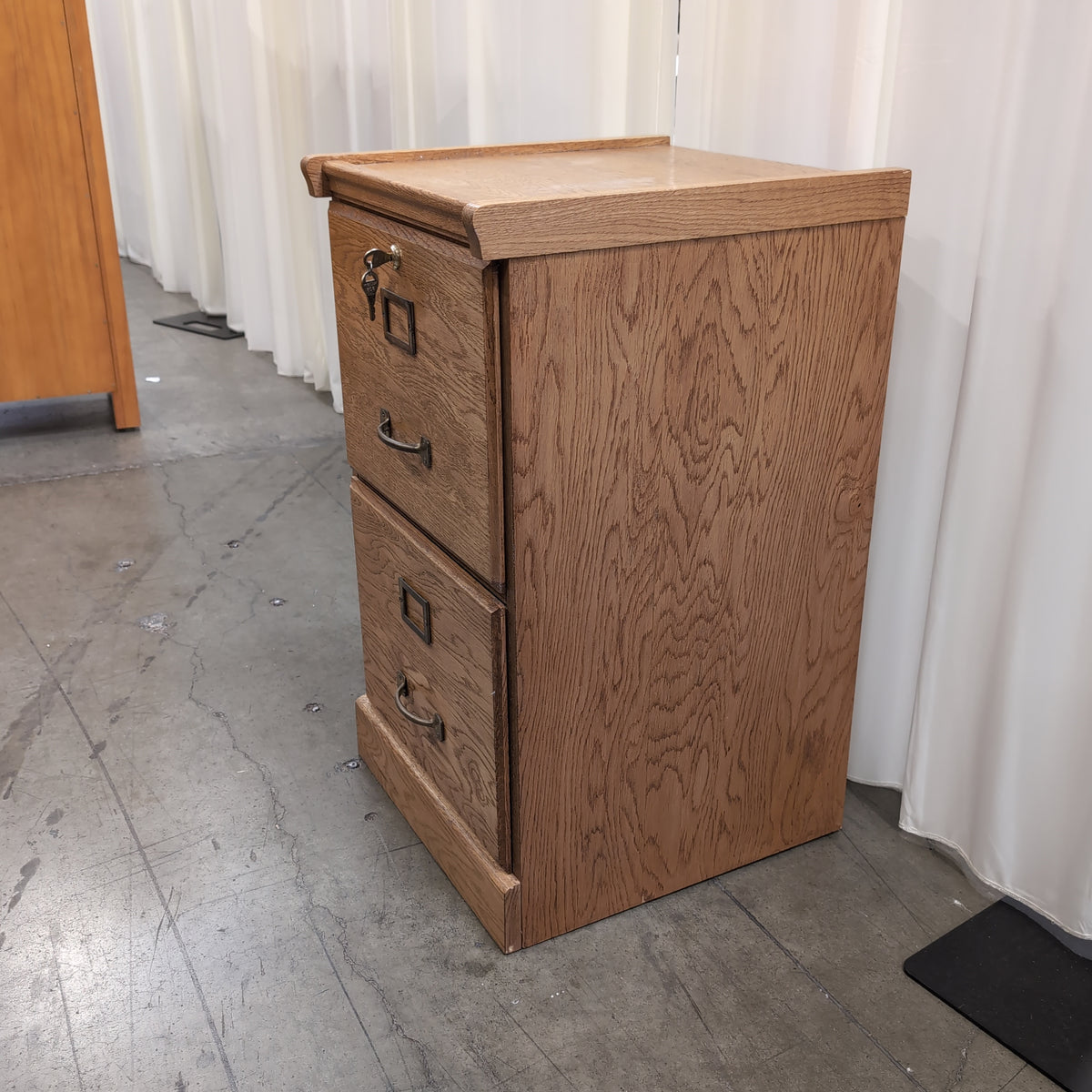 Oak Grain Two-Drawer Filing Cabinet with Label Holders