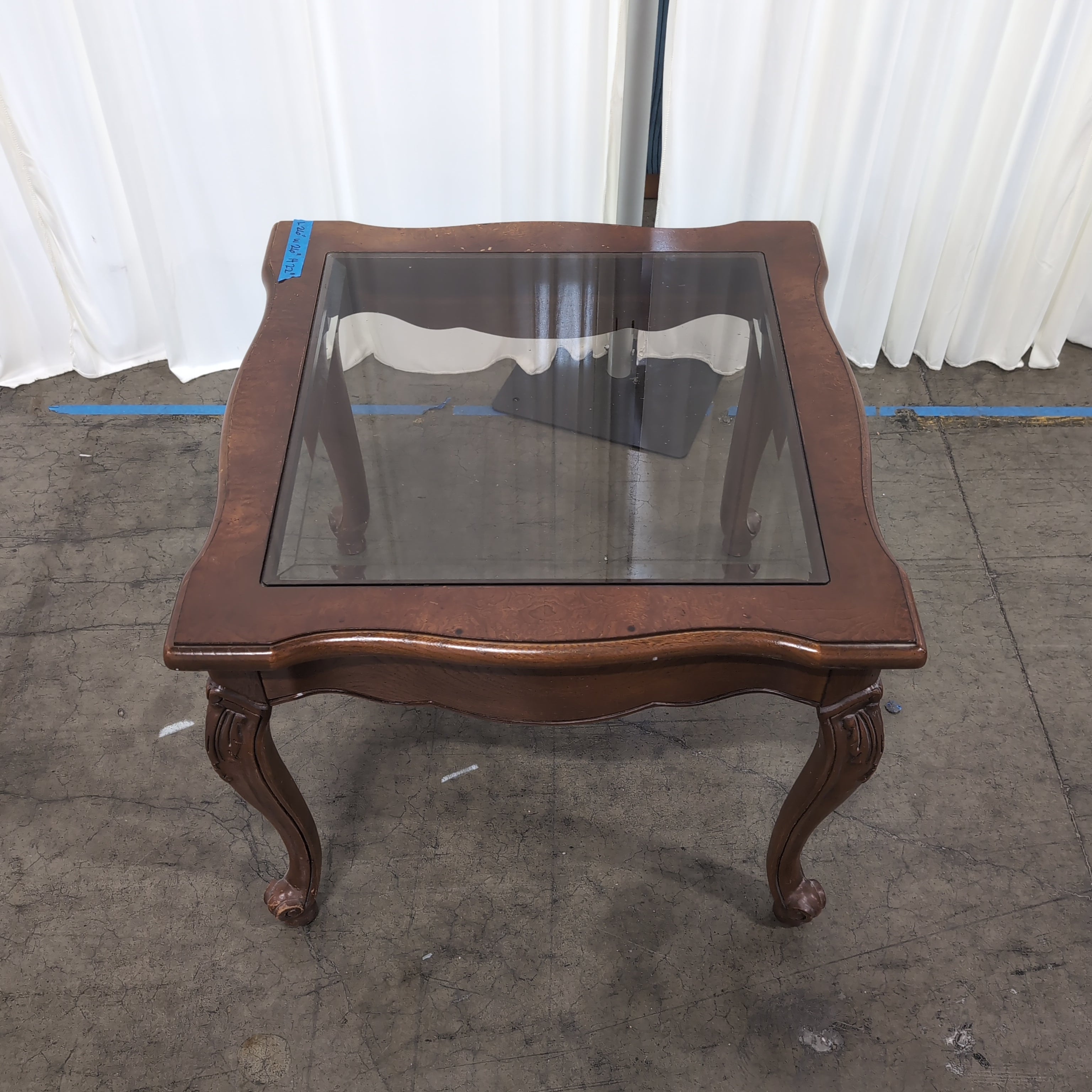 Traditional Dark Wood Coffee Table with Glass Top