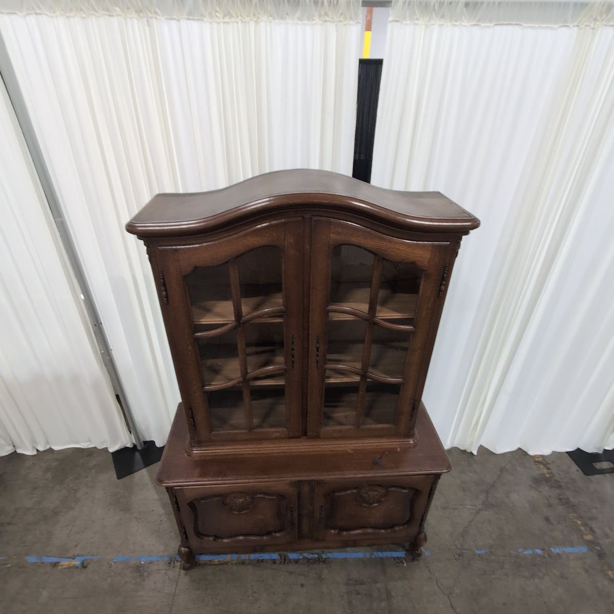 French Provincial Style Wood China Cabinet with Glass Doors