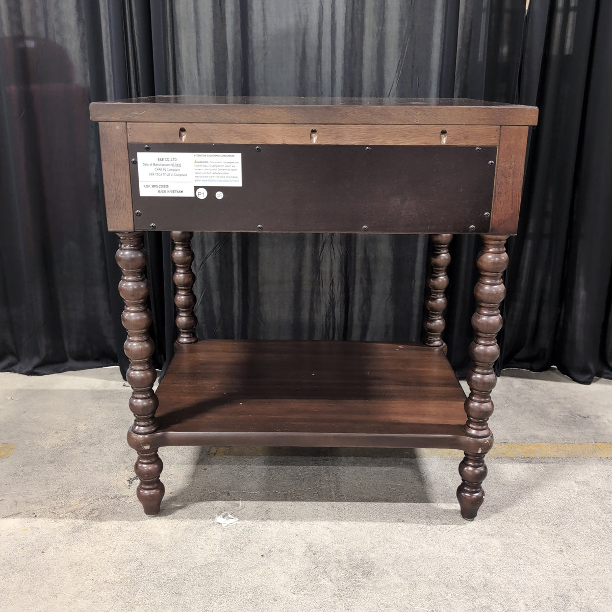 Dark Wood Single Drawer Nightstand with Bobbin Legs