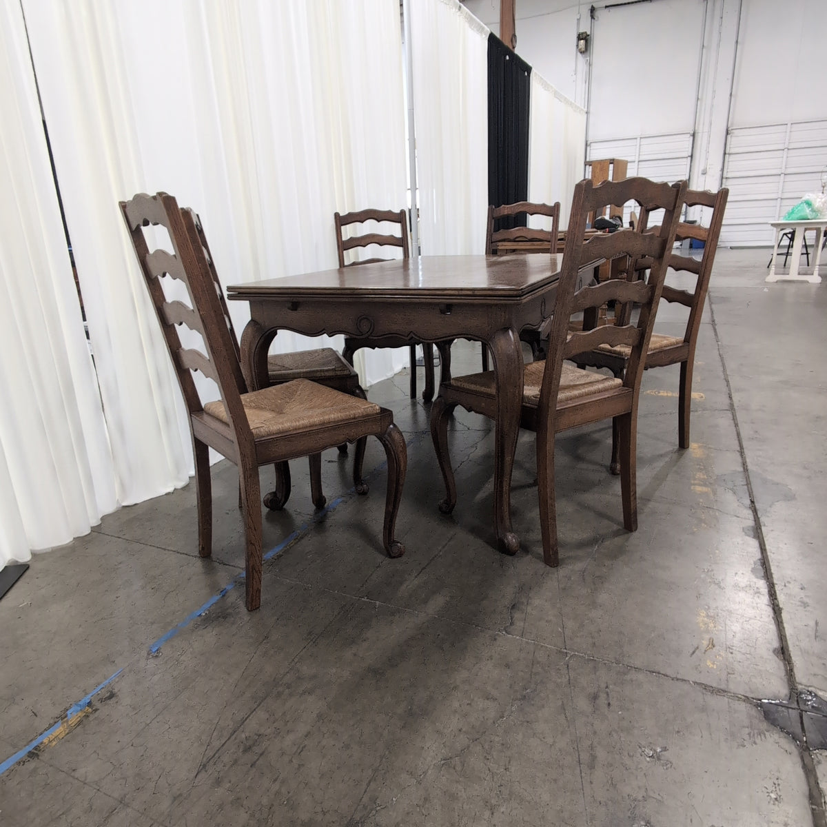 French Provincial Style Wood Dining Table with Six Chairs