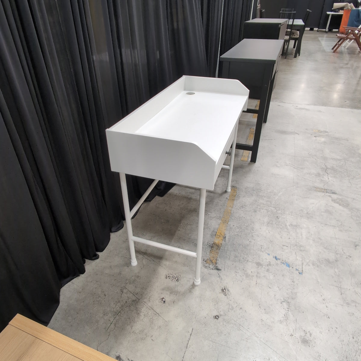 IKEA-White Minimalist Single-Drawer Desk with Cable Management