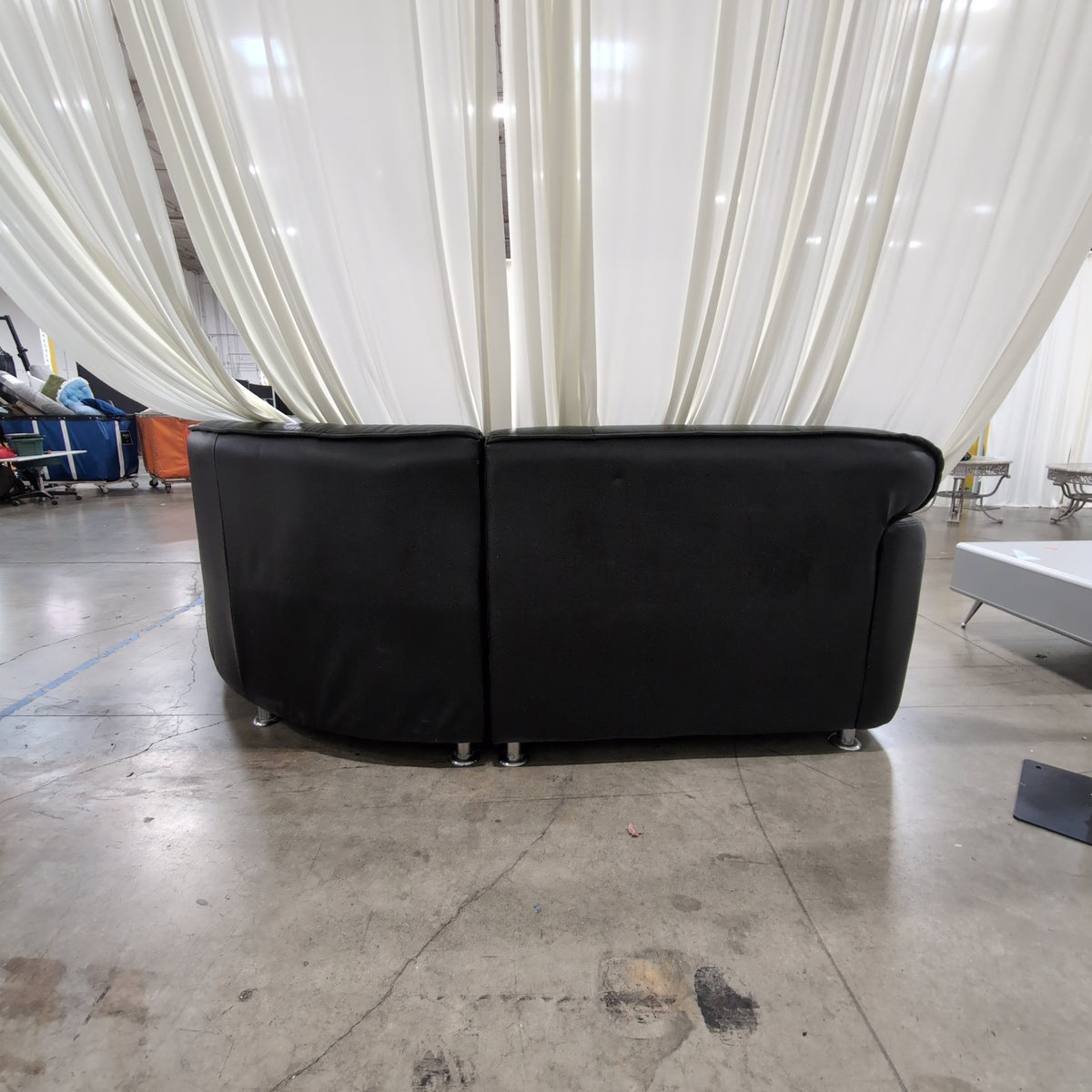 Black Tufted Leather Sectional Couch with Chrome Feet