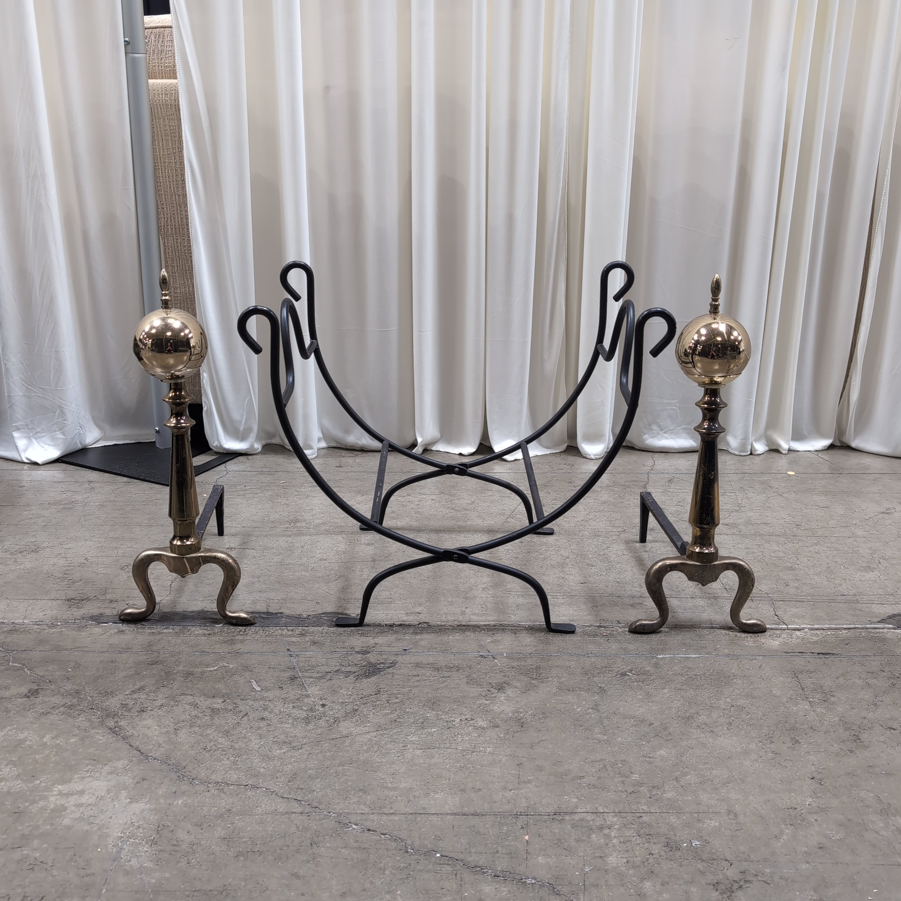 Black Metal firewood Rack with Brass accents
