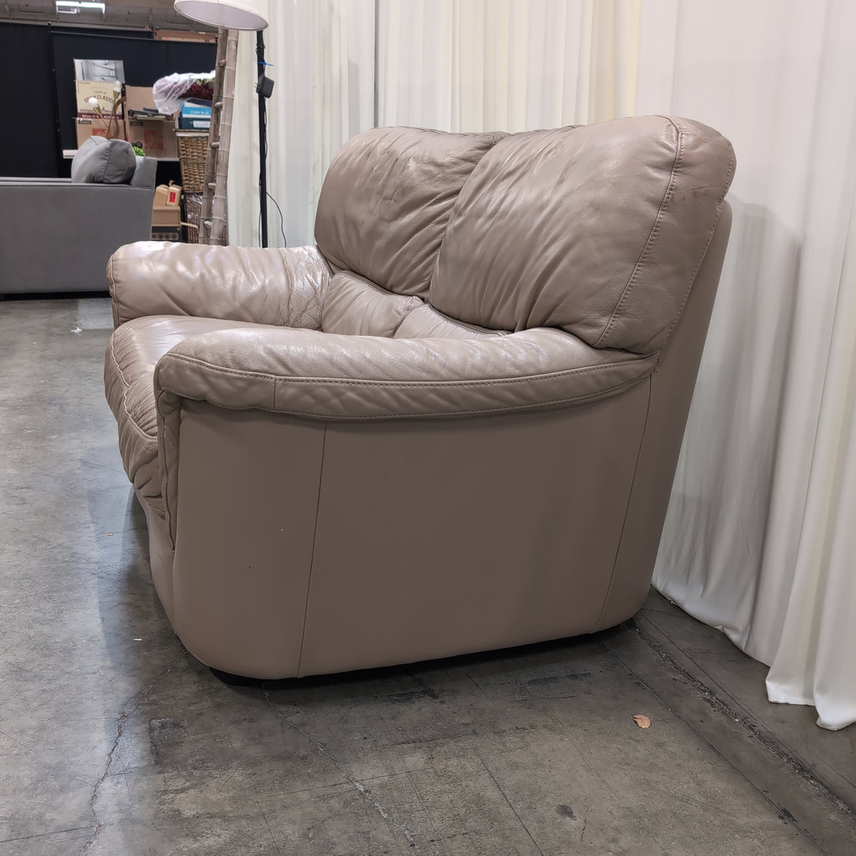 Plush Tan Leather Rolled Arm Loveseat