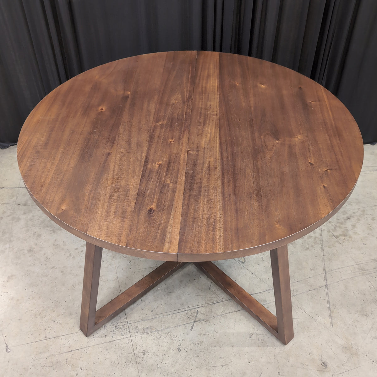 Walnut Tone Round Dining Table with X-Base