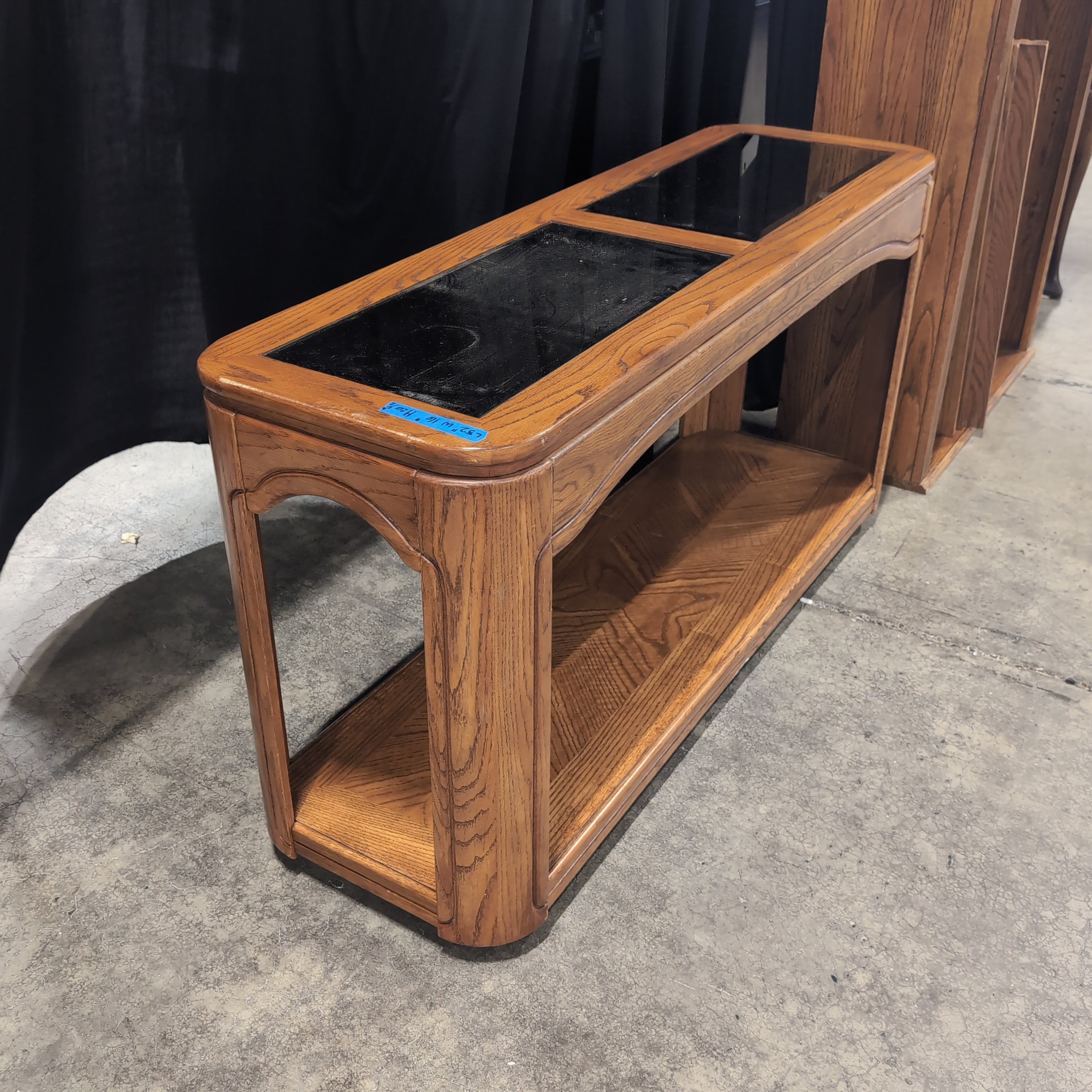 Medium Brown Wood Console Table with Glass Top Inserts