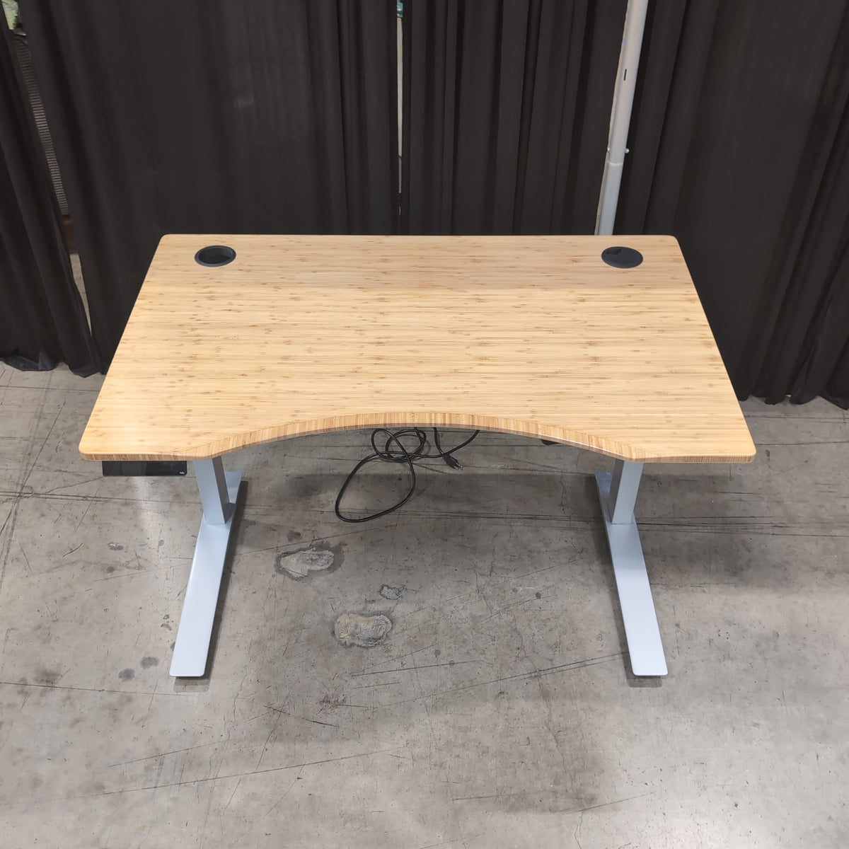 Light Wood Adjustable Height Desk with Curved Front