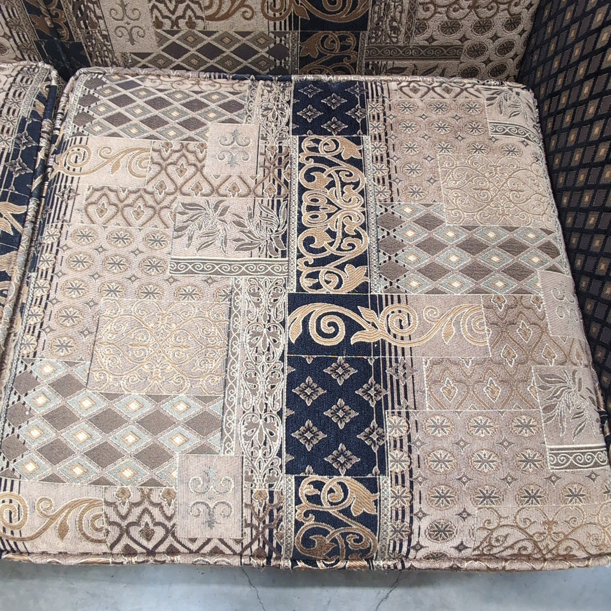 Multi-Tone Fabric Loveseat with Geometric Pattern
